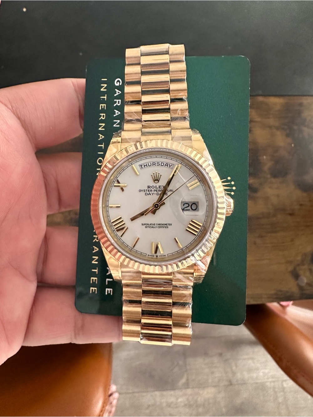 Day date. White dial. 40mm automatic